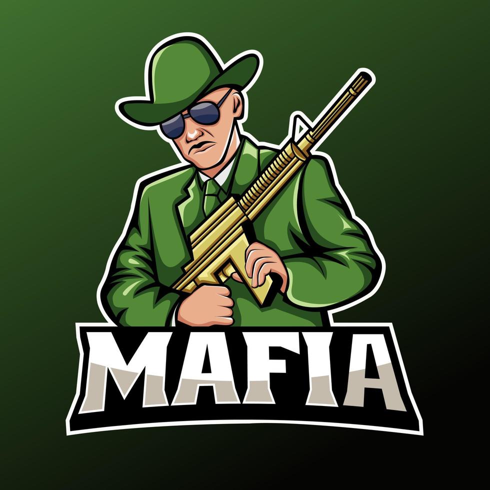 modèle de logo esport mascotte mafia vecteur