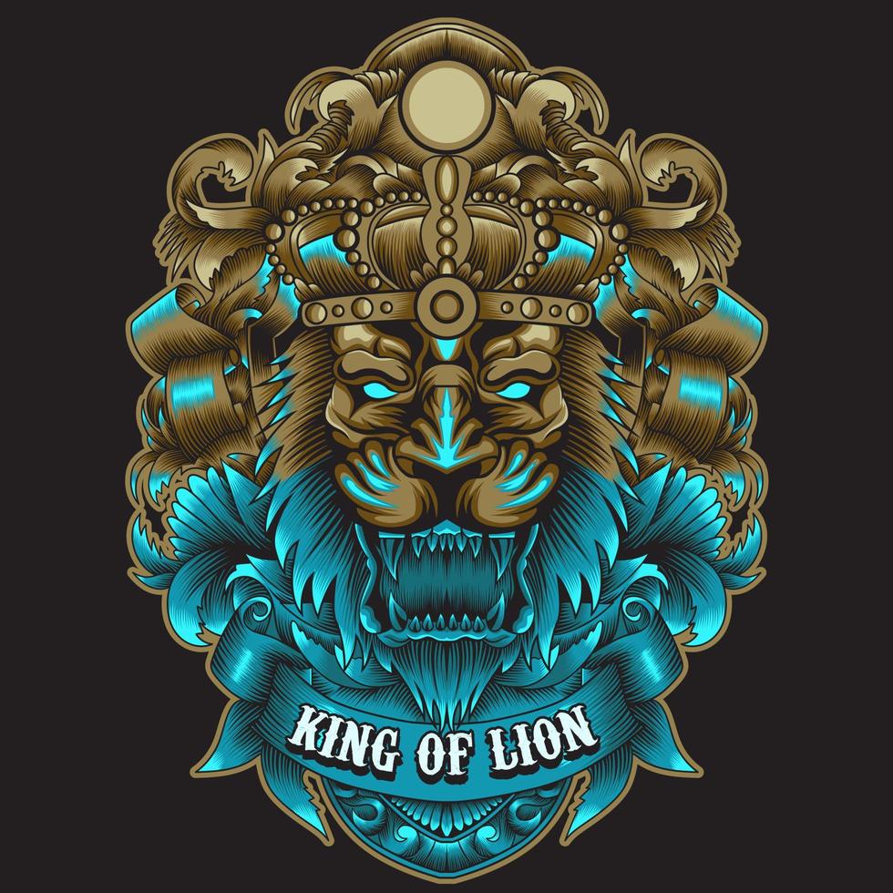 roi du lion avec couleur néon et motif d'ornement vecteur