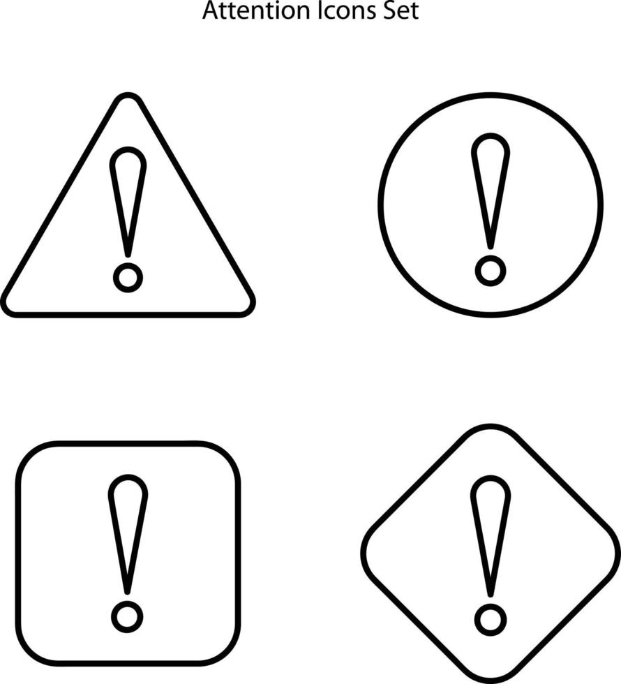 jeu d'icônes d'attention isolé sur fond blanc. icône d'attention ligne mince contour symbole d'attention linéaire pour le logo, le web, l'application, l'interface utilisateur. signe simple d'icône d'attention. vecteur