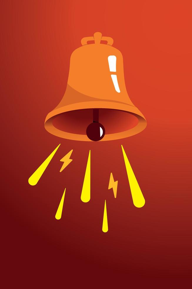 affiche vintage de vecteur avec cloche rétro orange, rouge et jaune. cloche sur fond orange. Publicité et promotion. illustration vectorielle