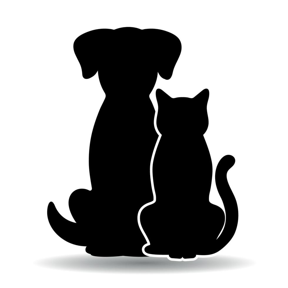 illustration d'un chat et d'un chien noirs sur fond blanc vecteur