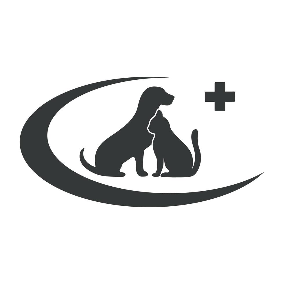 illustration du logo de la clinique vétérinaire. silhouette de chien et chat avec croix médicale vecteur