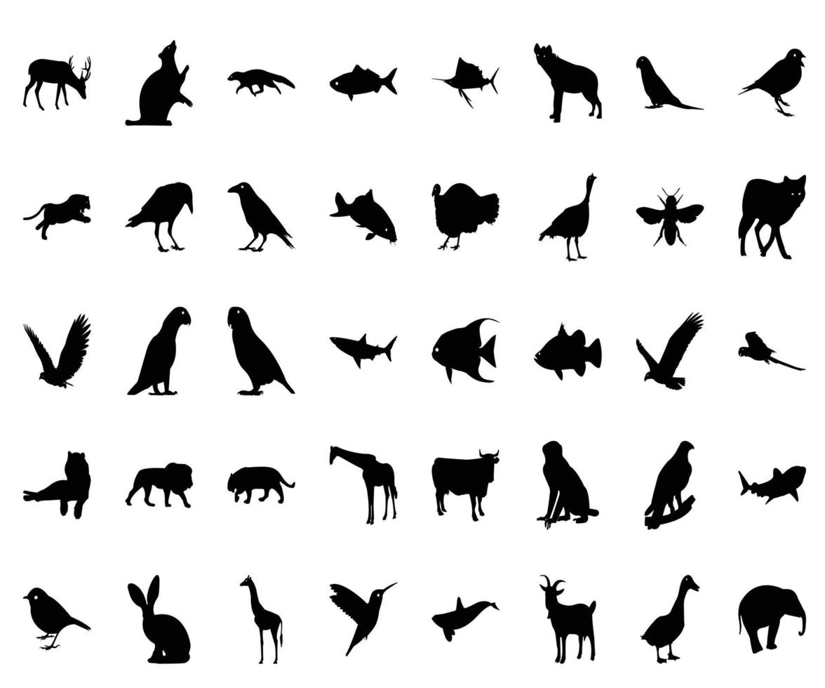 silhouette d'animaux et d'oiseaux vecteur