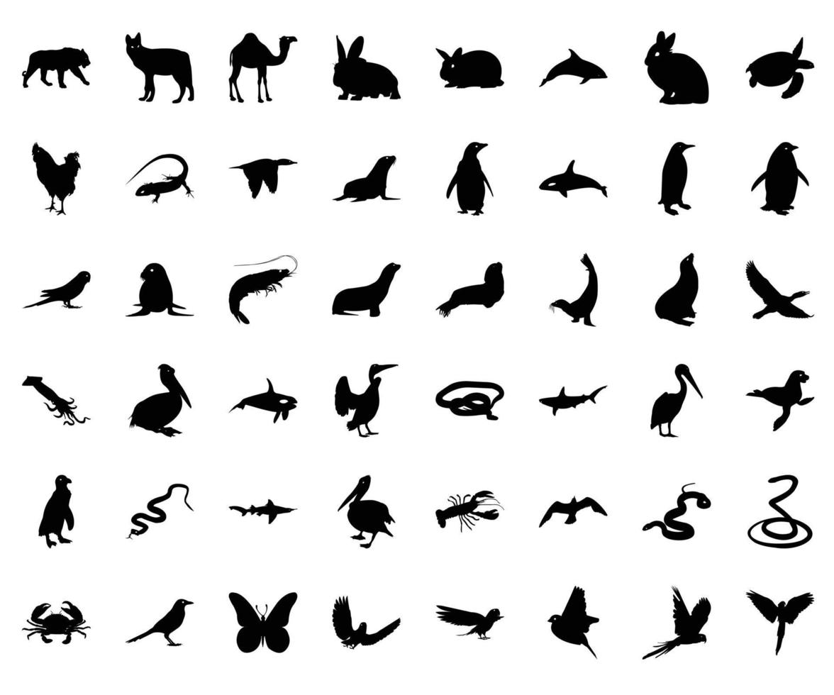 silhouette d'animaux et d'oiseaux vecteur