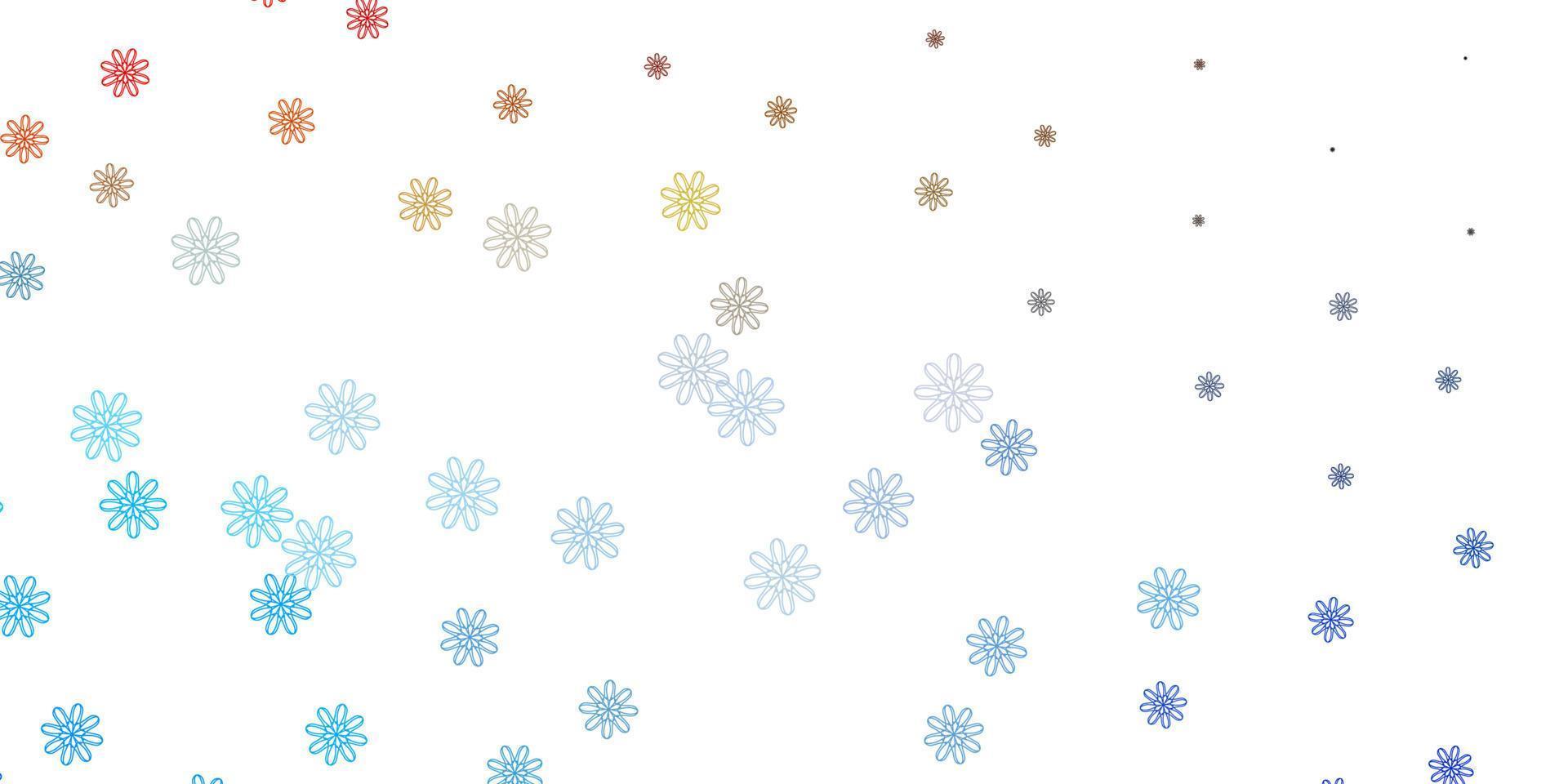 texture de doodle vecteur bleu clair, jaune avec des fleurs.