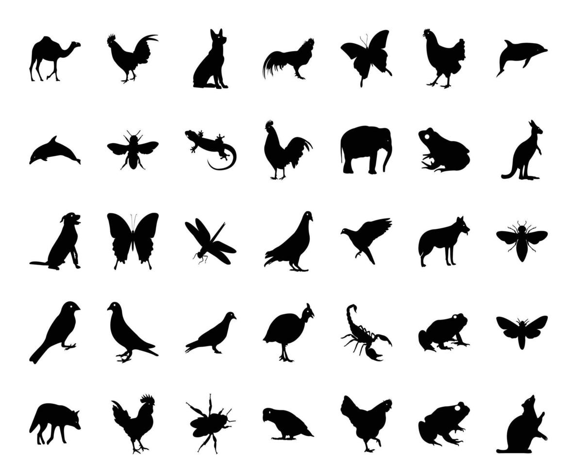 silhouette d'animaux et d'oiseaux vecteur