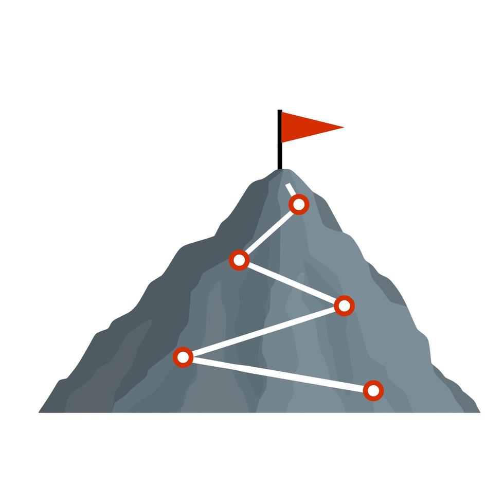 montagne d'escalade avec drapeau rouge isolé sur blanc vecteur