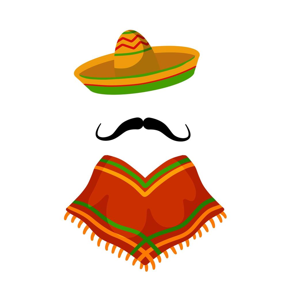 poncho. cape mexicaine rouge et orange. vecteur