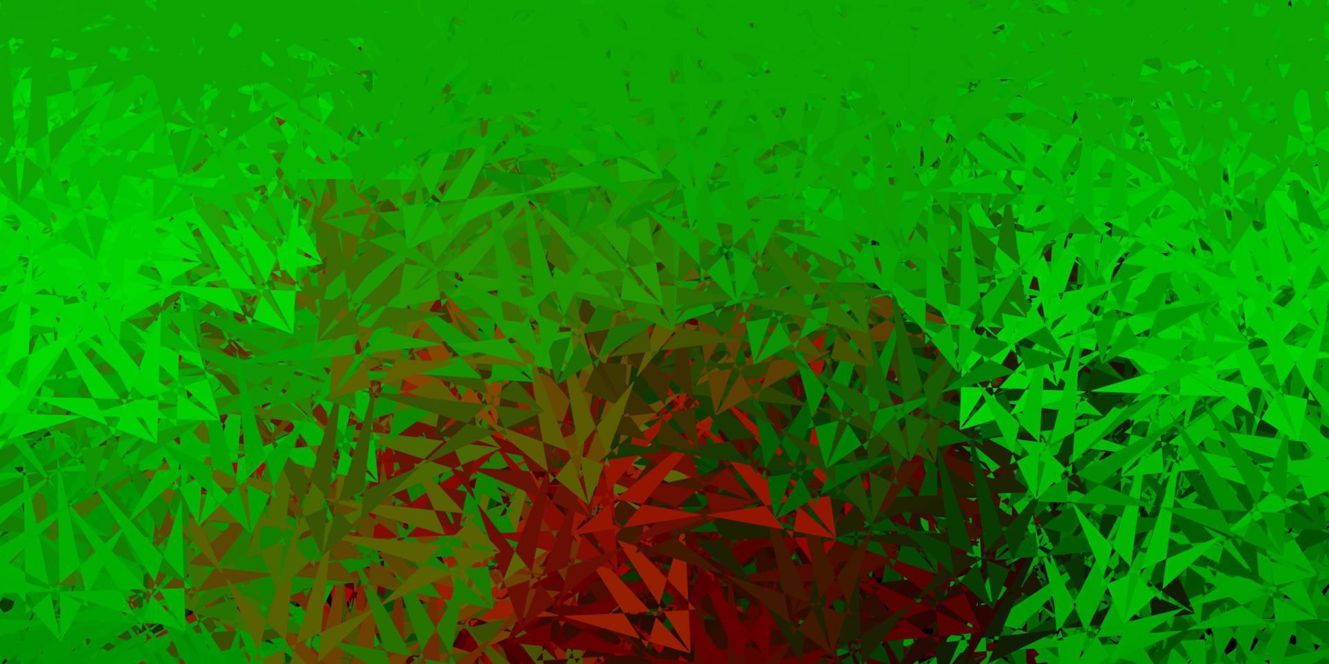 toile de fond de vecteur vert clair, rouge avec des triangles, des lignes.
