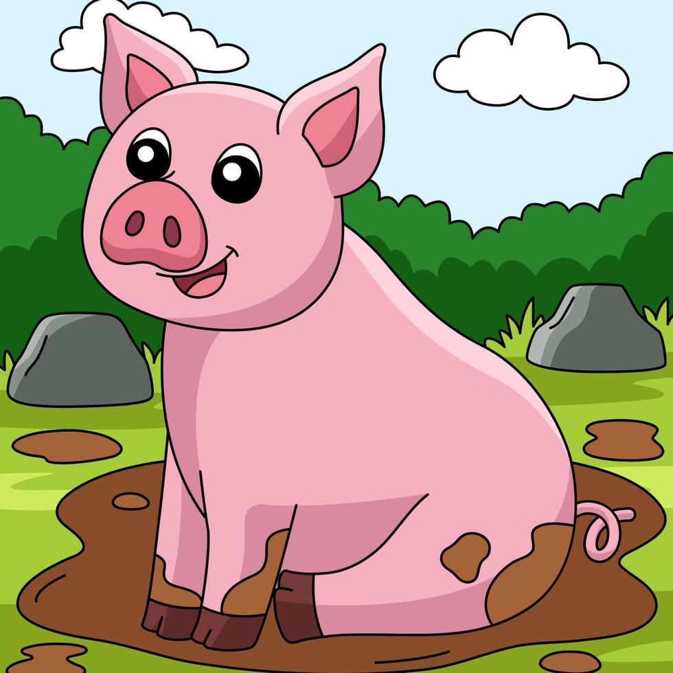 illustration d'animal de couleur de dessin animé de cochon vecteur