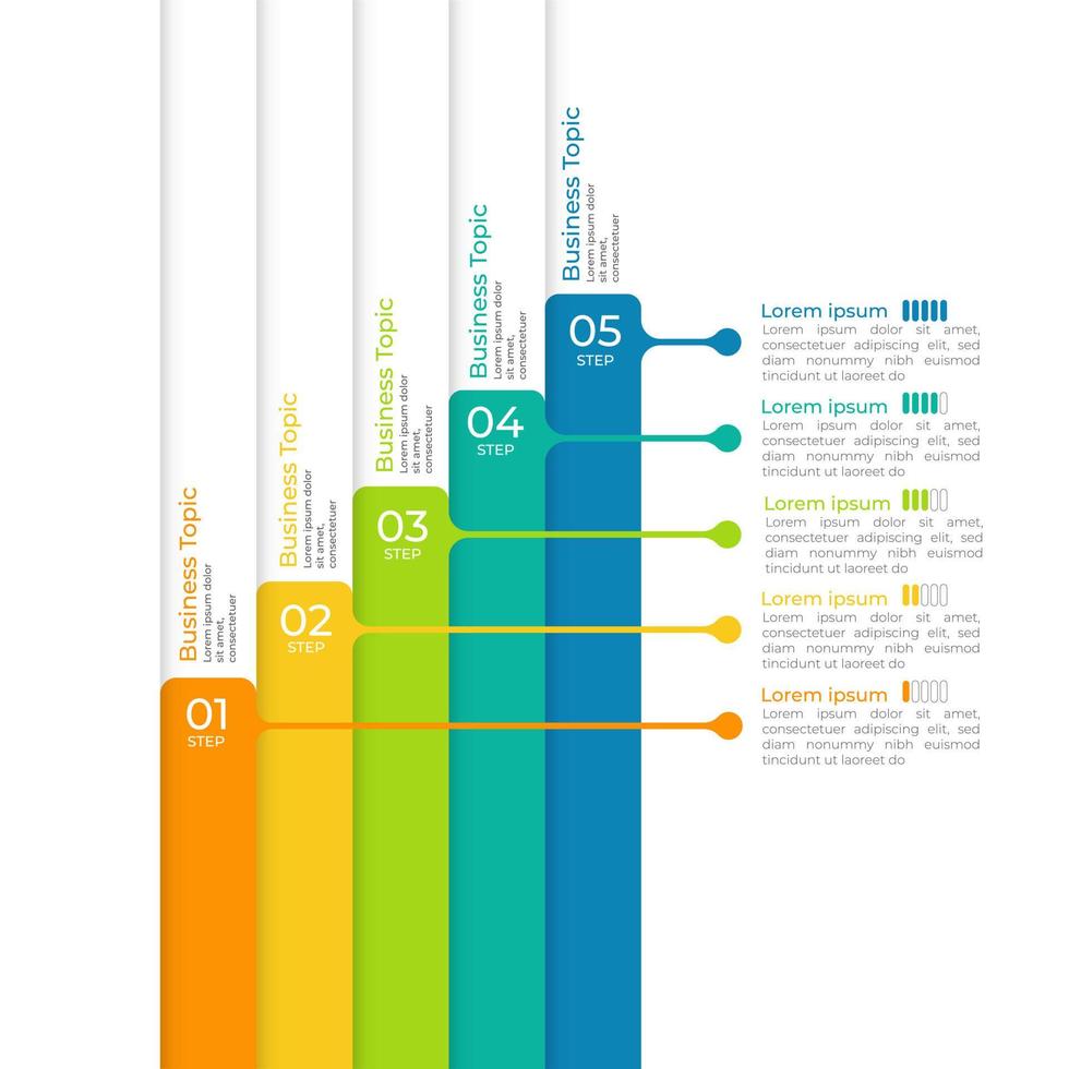 infographie de diagramme de processus métier avec 5 étapes, éléments d'infographie de chronologie. modèle de diapositive de présentation de l'entreprise. conception de mise en page graphique d'informations vectorielles modernes. vecteur