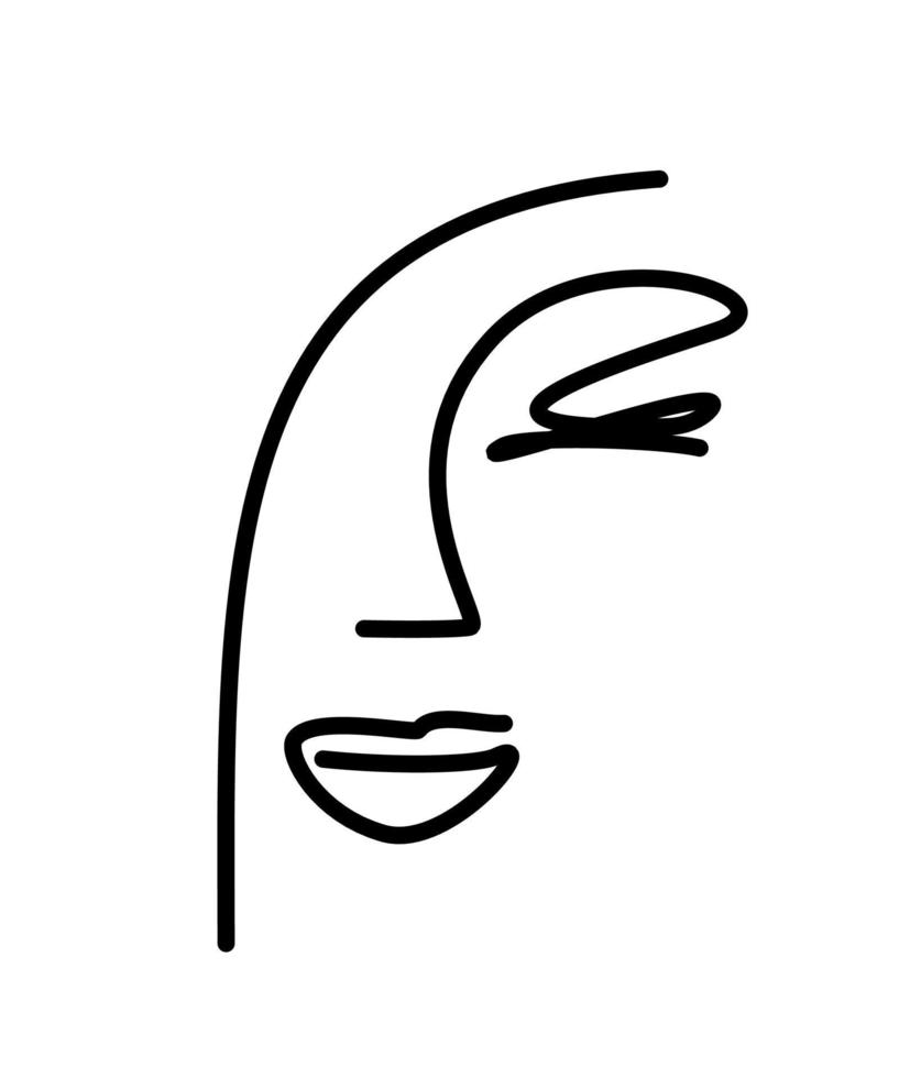 visage féminin - dessin au trait fin. silhouette de visage - logo vectoriel minimalisme. icône de salon de beauté. caractéristiques du visage de la fille. concept - cosmétologie et cosmétiques
