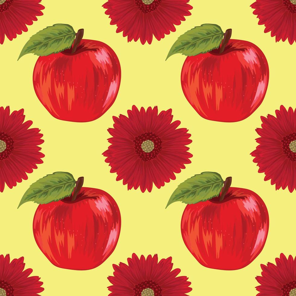 pomme et fleur rouge main dessiner modèle sans couture de fruits vecteur