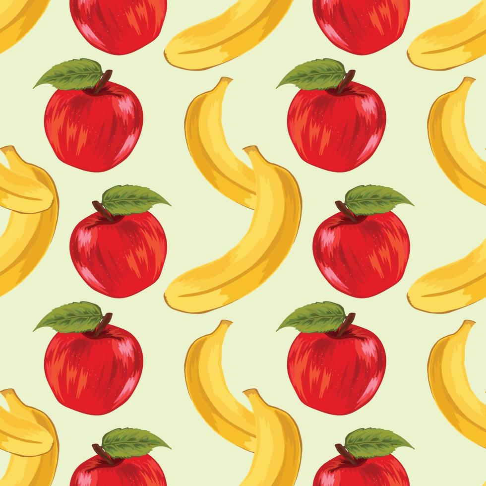 main de pomme et de banane dessine un motif de fruits vecteur