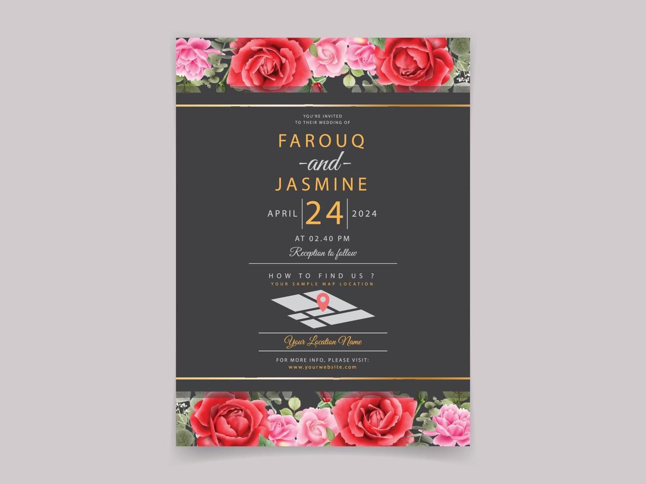 belle invitation de mariage de roses rouges vecteur