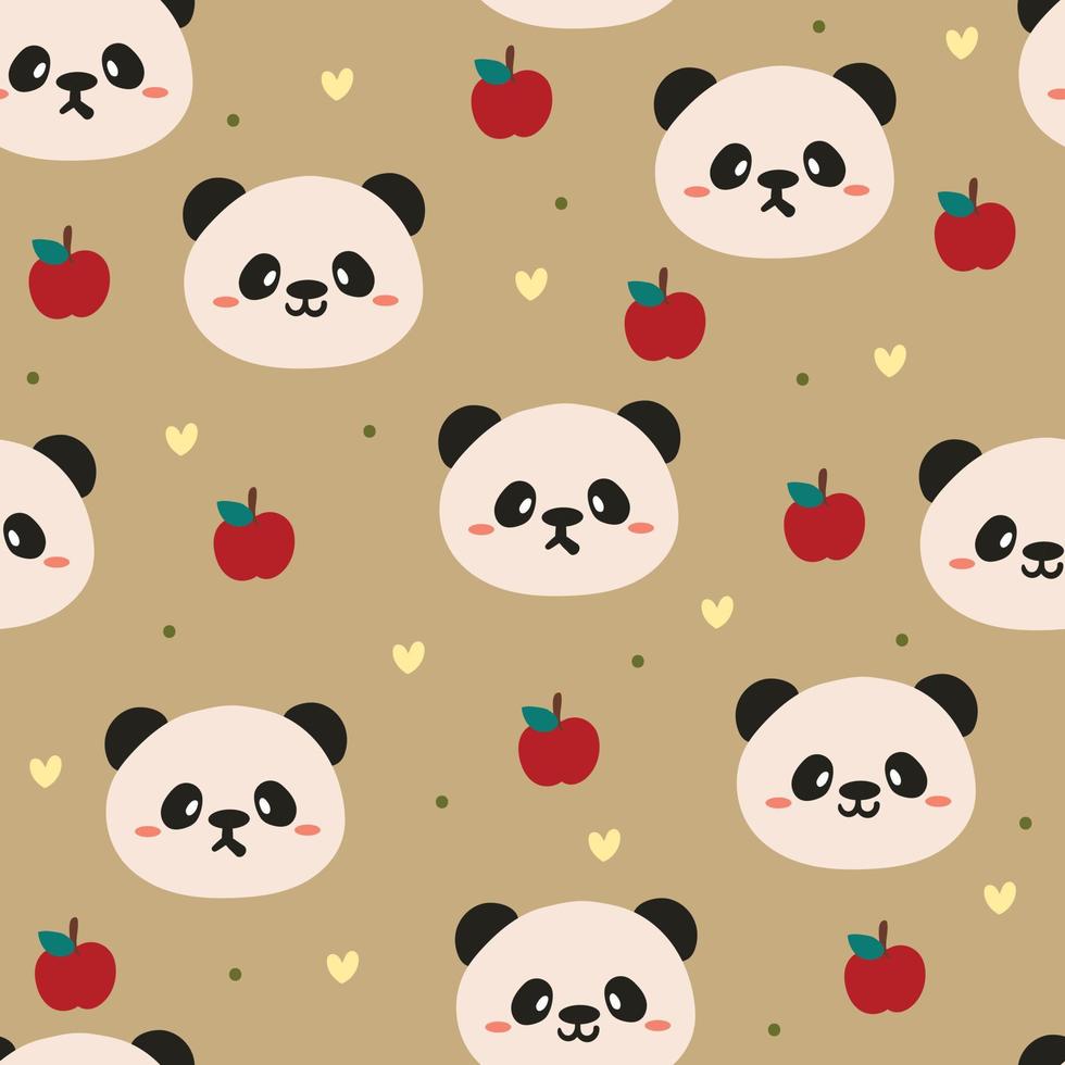 main de modèle sans couture dessin panda et pomme. pour l'impression sur tissu, le textile, le papier d'emballage cadeau vecteur