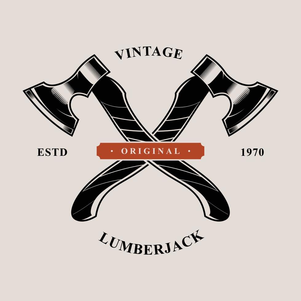 logo de bûcheron vintage avec illustrations à deux axes vecteur