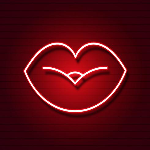 Signe de lèvres rétro néon. Élément de design pour Happy Valentine s Day. Prêt pour votre conception, carte de voeux, bannière. Vecteur