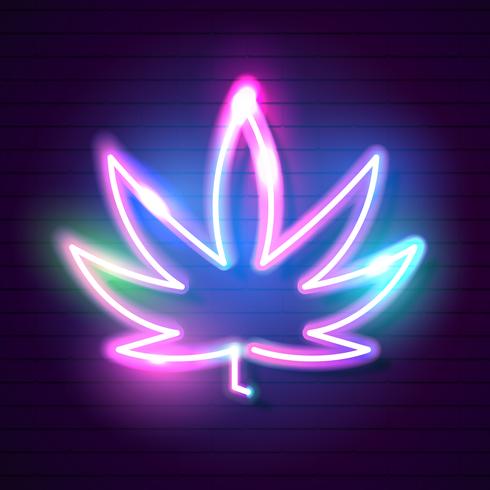 Médical Cannabis Logo Feuille Néon Lumineux. vecteur