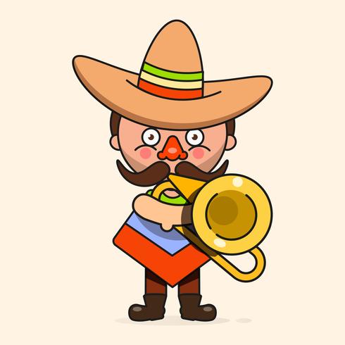 Illustration vectorielle de musicien mexicain avec des vêtements pour hommes autochtones et vecteur plat Sombrero