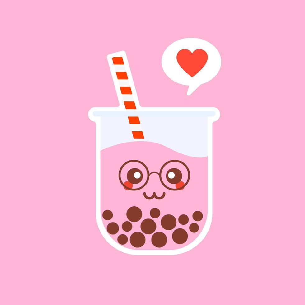 adorable thé au lait boba bubble avec du tapioca. Le thé au lait perlé, les perles noires délicieuses sont célèbres à Taiwan. boisson populaire. croquis d'illustration vectorielle. dessin animé de personnage. autocollant mignon. emoji de dessin animé kawaii. vecteur