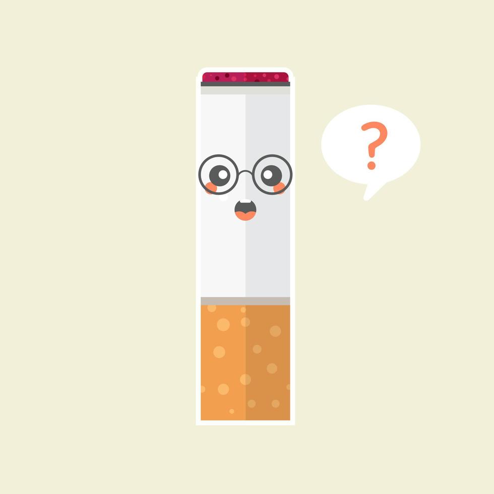 mascotte de personnage de cigarette isolée sur fond, illustration de cigarettes, clipart simple de cigarette, icône de zone fumeur dans un style plat. vecteur