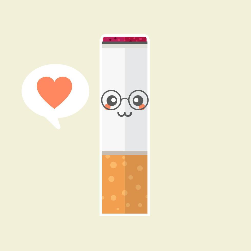 mascotte de personnage de cigarette isolée sur fond, illustration de cigarettes, clipart simple de cigarette, icône de zone fumeur dans un style plat. vecteur