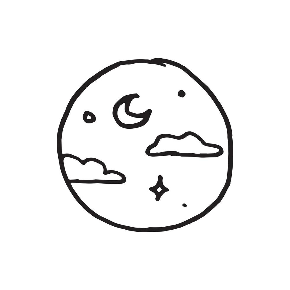 icône de ciel nocturne dans le style doodle. conception d'illustration mignonne et minimaliste vecteur