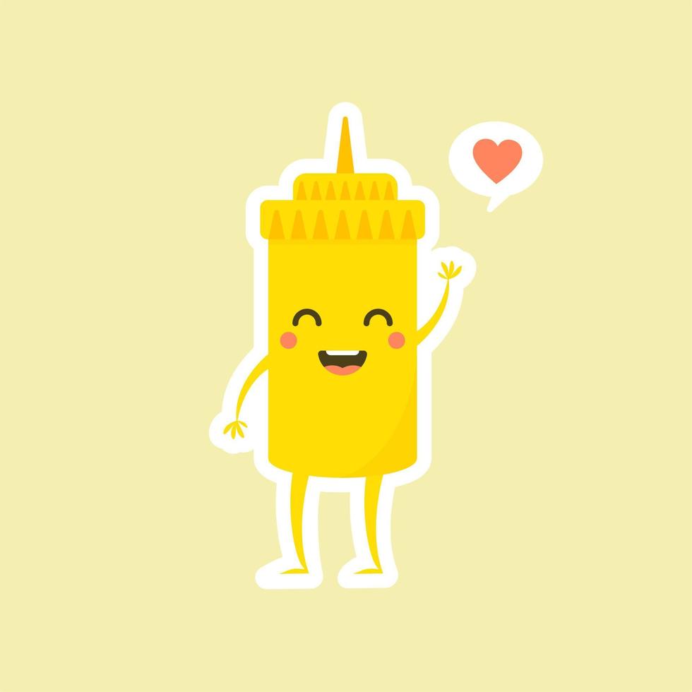 mignon moutarde jaune sauce bouteille vector illustration dessin animé sourire