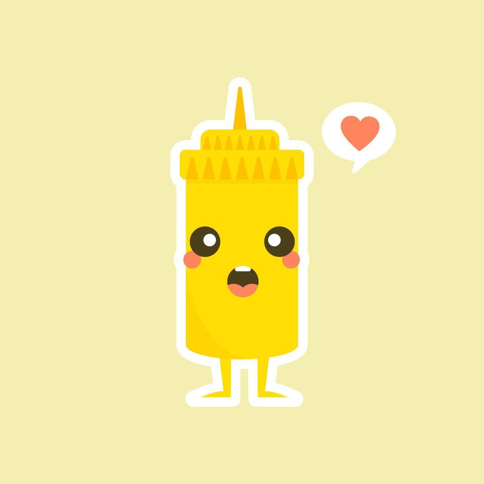 mignon moutarde jaune sauce bouteille vector illustration dessin animé sourire