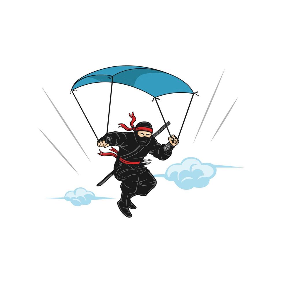 ninja faisant du parachutisme personnage mascotte logo illustration vectorielle vecteur