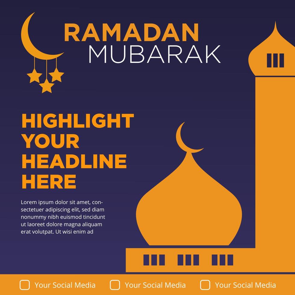 bannière islamique ramadan moubarak avec silhouette de mosquée adaptée à la promotion des entreprises sur les réseaux sociaux vecteur