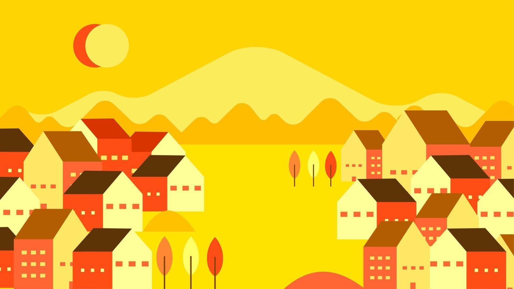 village près de paysage plat de montagne. illustration vectorielle de campagne design plat vecteur