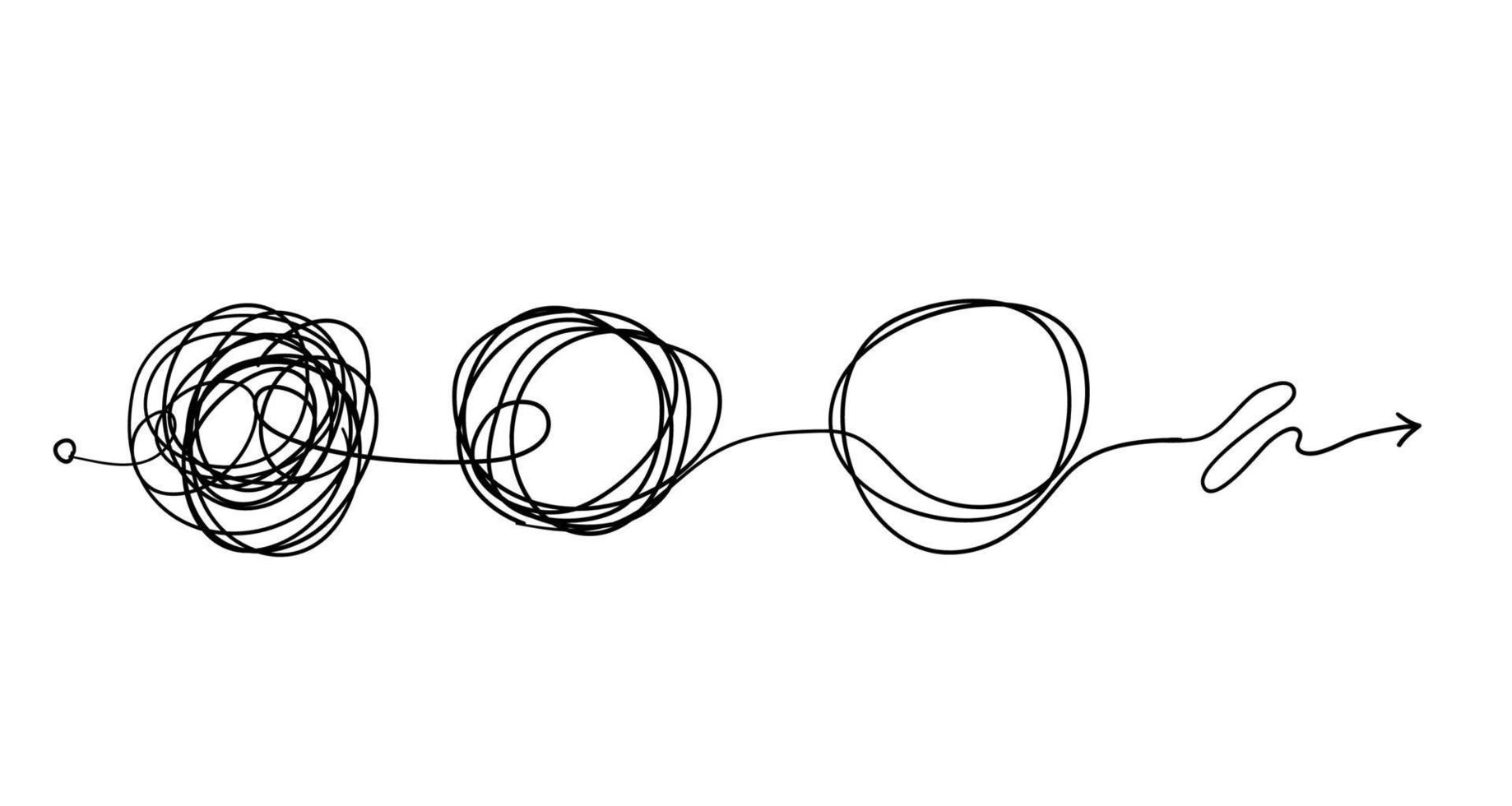 ensemble de symboles de clew désordonnés dessinés à la main ligne de symboles avec élément rond griffonné, concept de transition du compliqué au simple, isolé sur illustration vectorielle fond blanc. vecteur