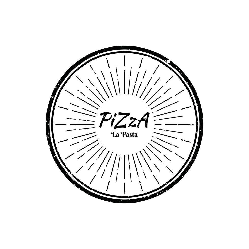 typographie de lettrage grunge rustique de pizza en forme de cercle vintage appliquée pour l'inspiration de conception de logo de restauration rapide. vecteur