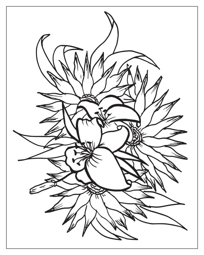 coloriage de fleurs. conception de contour de fleur. dessin d'art en ligne. vecteur