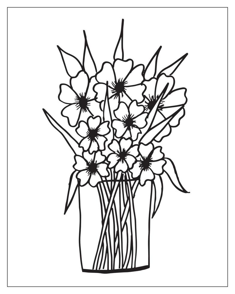 coloriage de fleurs. conception de contour de fleur. dessin d'art en ligne. vecteur