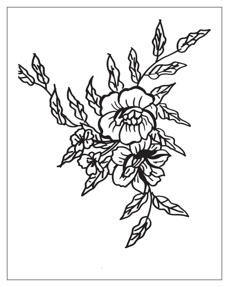 coloriage de fleurs. conception de contour de fleur. dessin d'art en ligne. vecteur