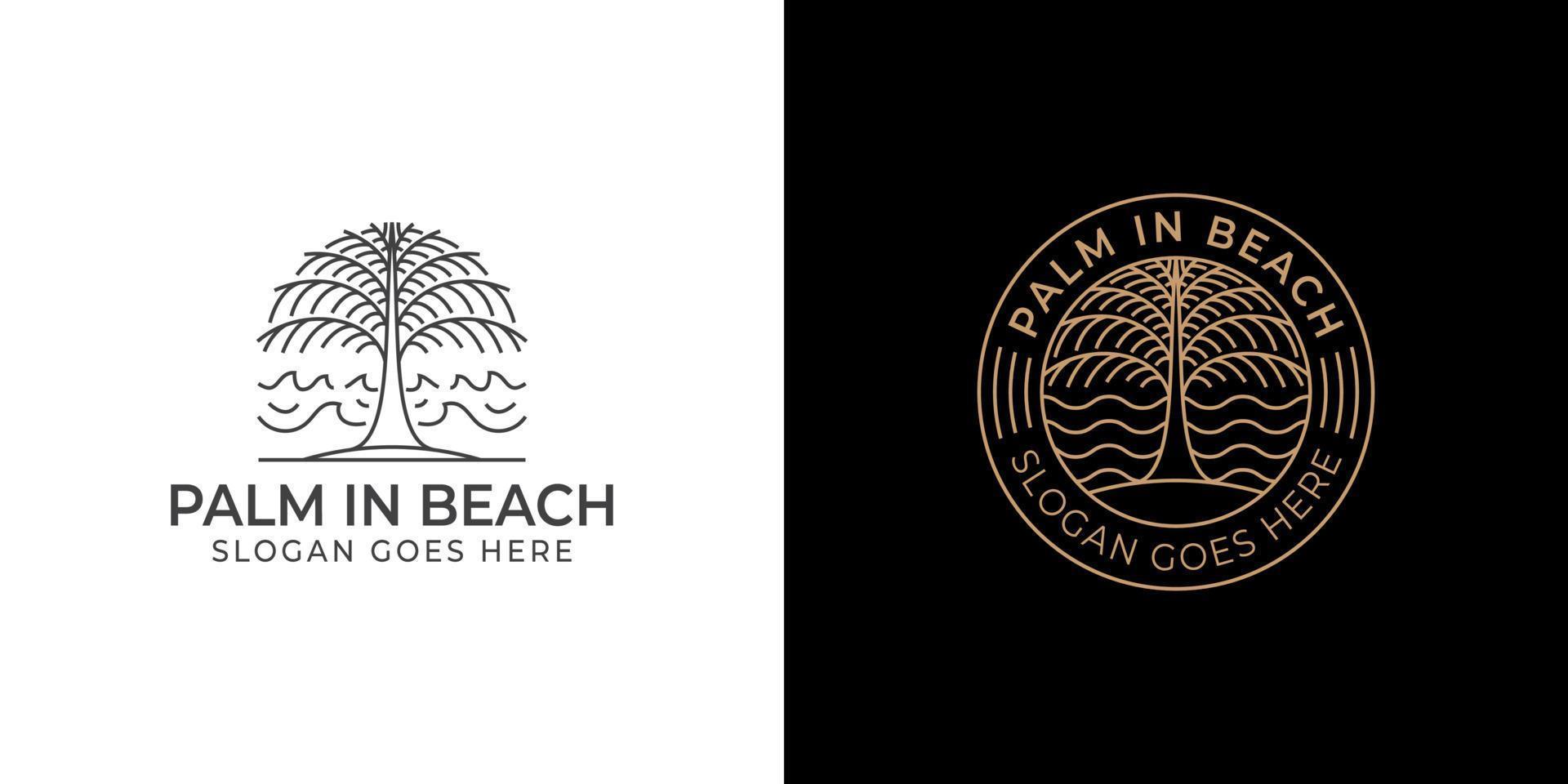 logo d'insigne rétro vintage d'art en ligne de palmier de plage pour les vacances, l'été, le symbole avec deux versions vecteur