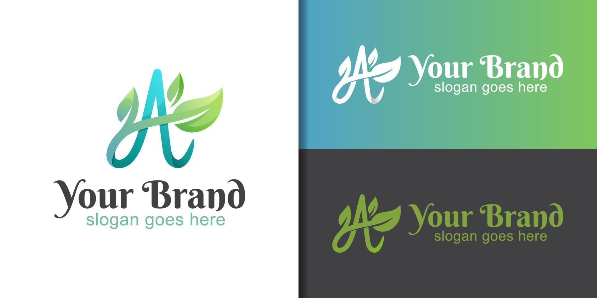 logos dégradés de la lettre initiale a avec un concept de feuille en croissance pour le médecin à base de plantes, logo de produit naturel vecteur