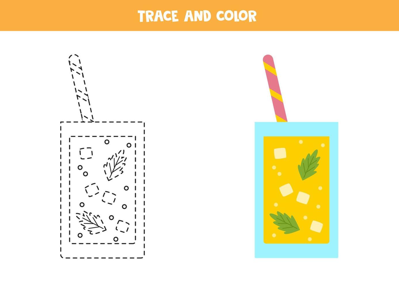 tracer et colorier un joli cocktail. feuille de travail pour les enfants. vecteur