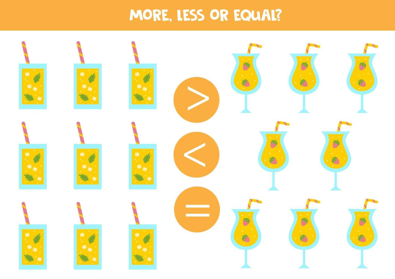 plus, moins, égal avec les cocktails d'été. comparaison mathématique. vecteur