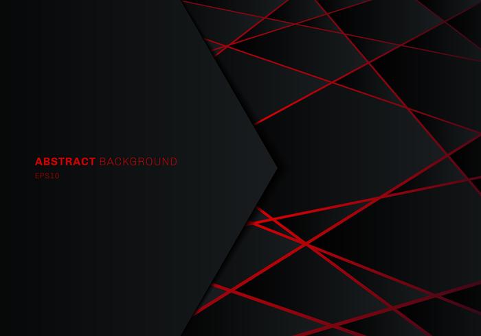 Polygone géométrique modèle abstrait noir sur fond rouge laser lumière néon technologie futuriste design concept avec espace pour le texte. vecteur