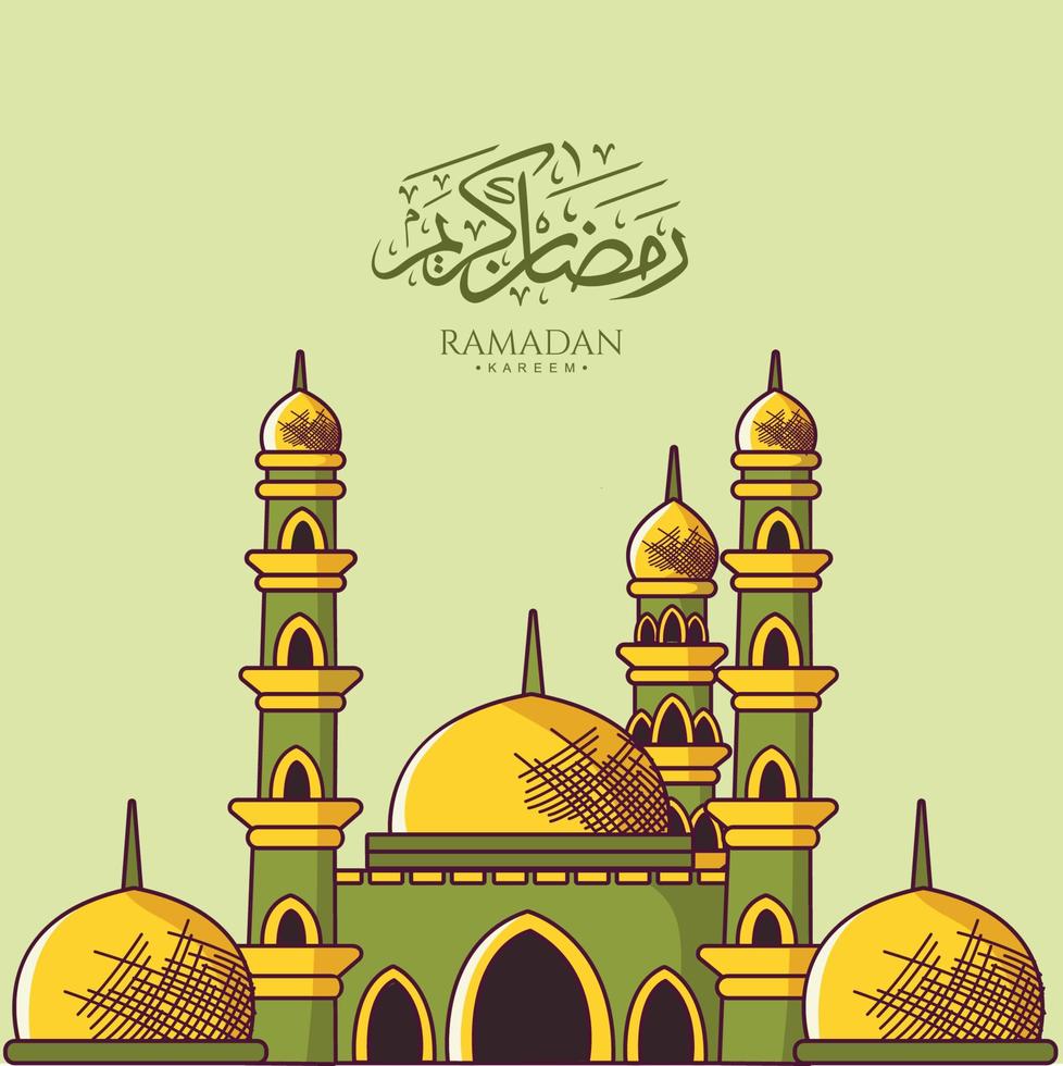 bannière de ramadan kareem avec ornement illustration islamique dessiné à la main vecteur