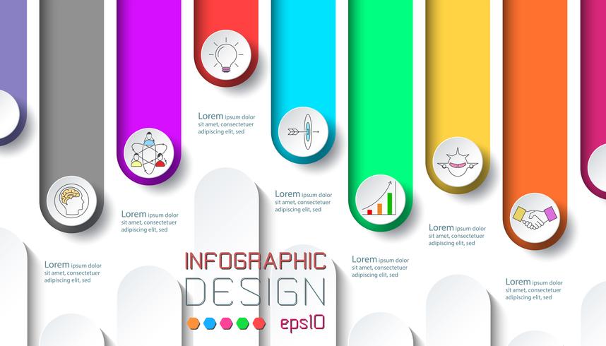 Sept étiquettes avec infographie icône affaires. vecteur