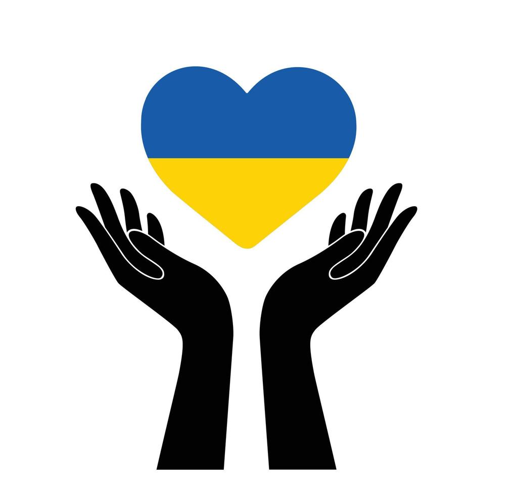 mains tenant le drapeau de l'ukraine en illustration vectorielle de forme de coeur vecteur