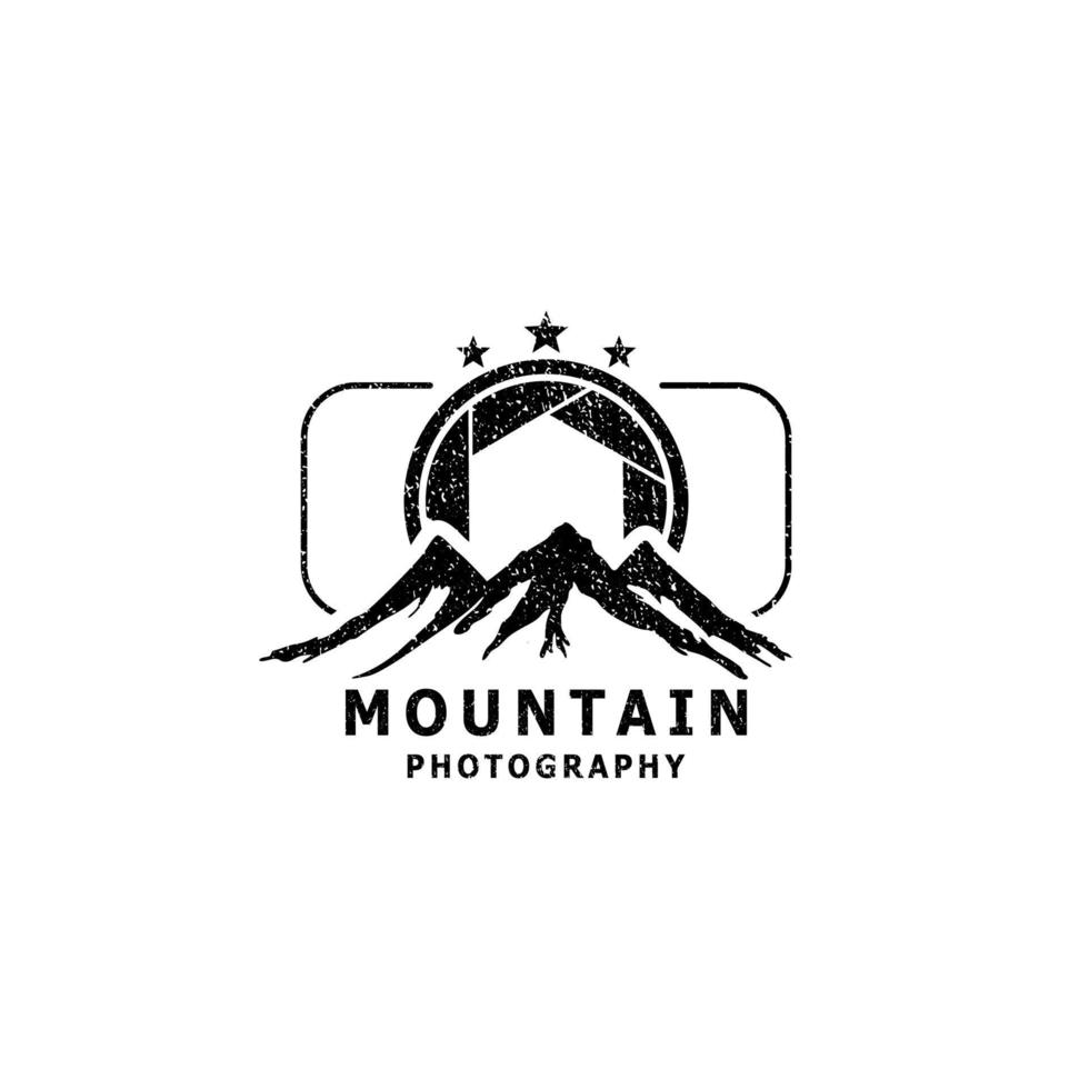 paysages de montagne et objectifs d'appareil photo, pour les activités de plein air ou la photographie de logo vecteur