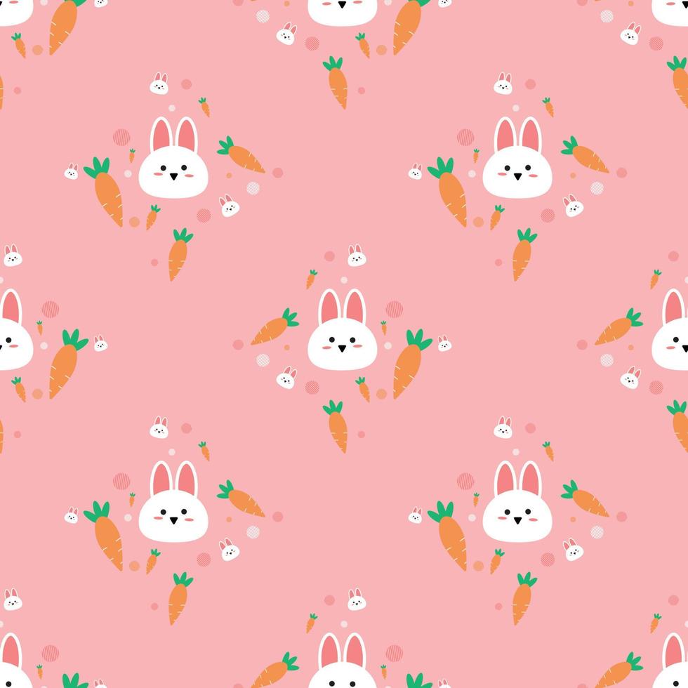 Adorable tissu rose avec des lapins et des carottes avec d'adorables motifs sans couture vecteur