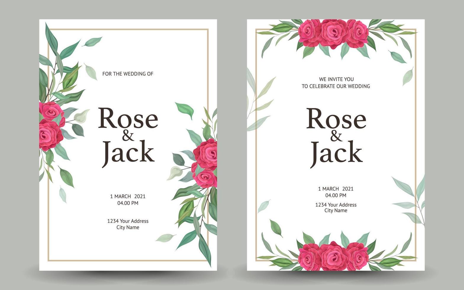 belle invitation de mariage avec un design de fond de fleurs. vecteur