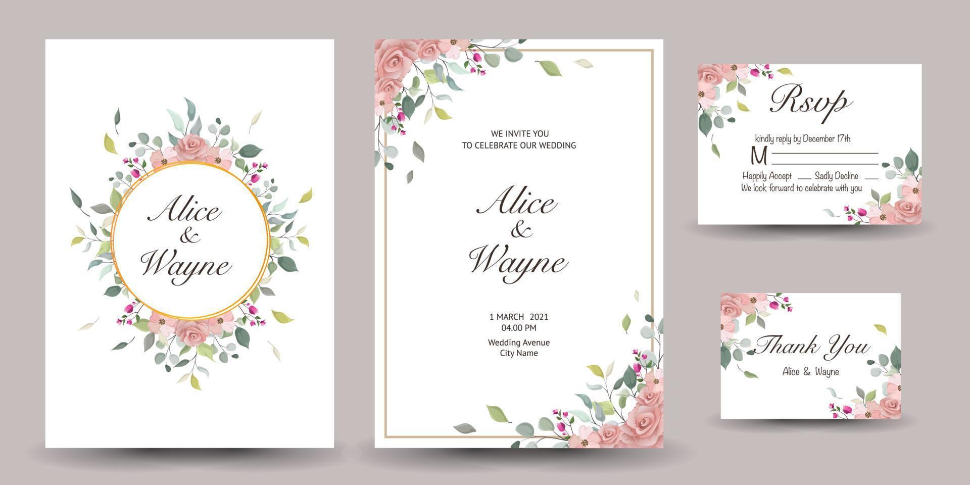 invitation de mariage avec fond de design floral. vecteur